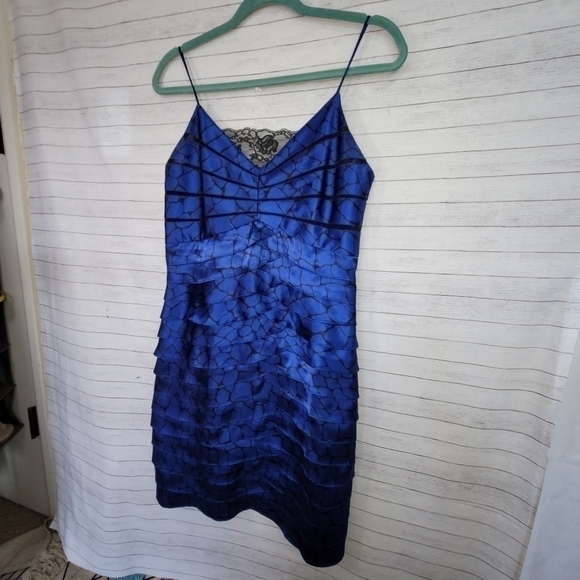 ELIZA J TIERED RUFFLE SATIN ROYAL BLUE DRESS, sz 10 Petite - Picture 2 of 10